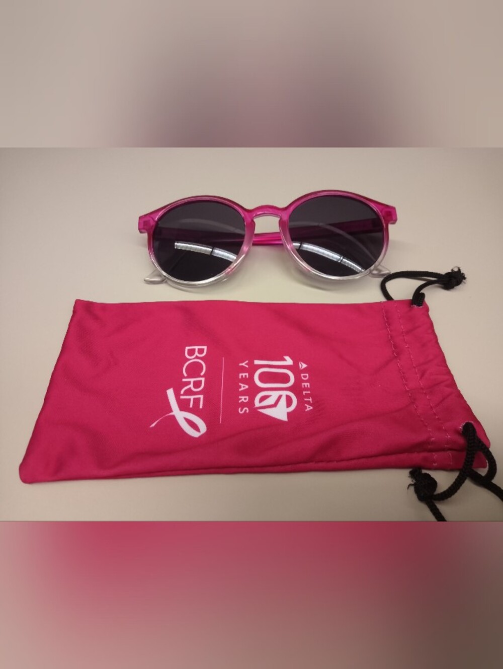 Delta x BCRF Pink Sunglasses Set - Drawstring Bag, Case & Lens Cloth Included